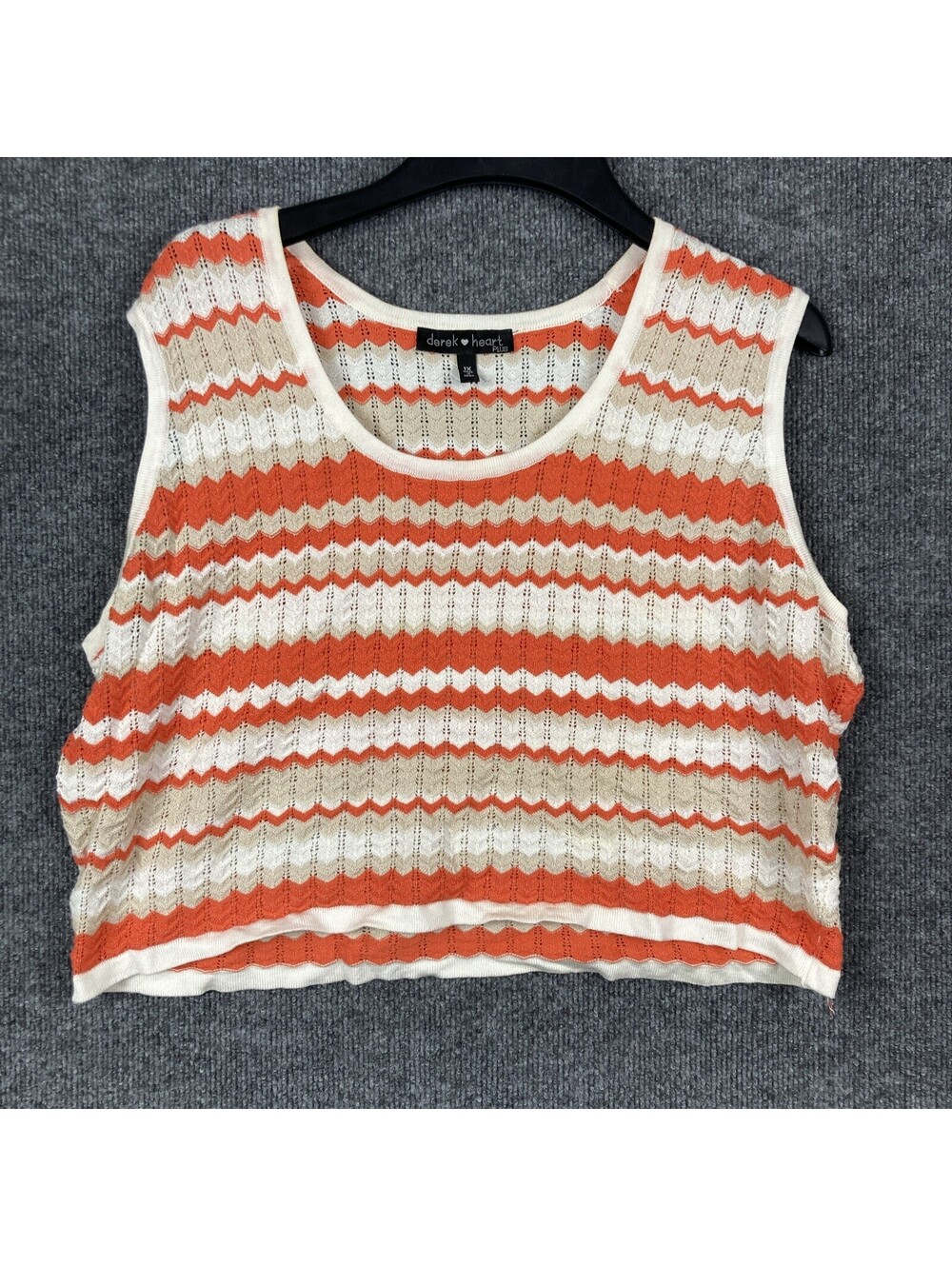 Derek Heart Plus Womens 1X Orange Tan White Striped Sleeveless Crochet Tank Top